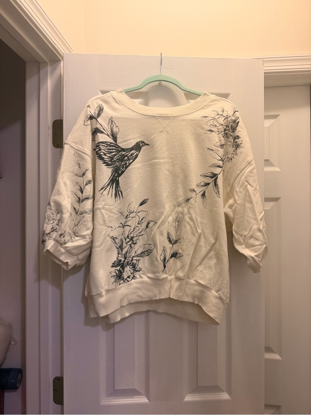Pilcro Ivory Bird & Botanical Print Pullover Sweatshirt